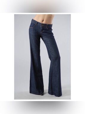 J BRAND KAT Wide Leg Flare Leg Dark Wash Linen Blend Jeans USA